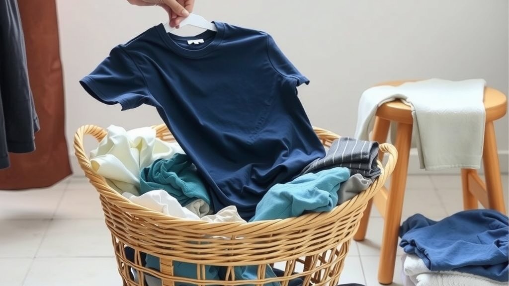 Tangan memilah pakaian dari keranjang cucian di kamar kos sederhana, langkah awal sebelum cucian menumpuk